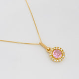 Set Venetian Chain + Halo Pendant / 2.15g / 18 in Yellow Gold 18K