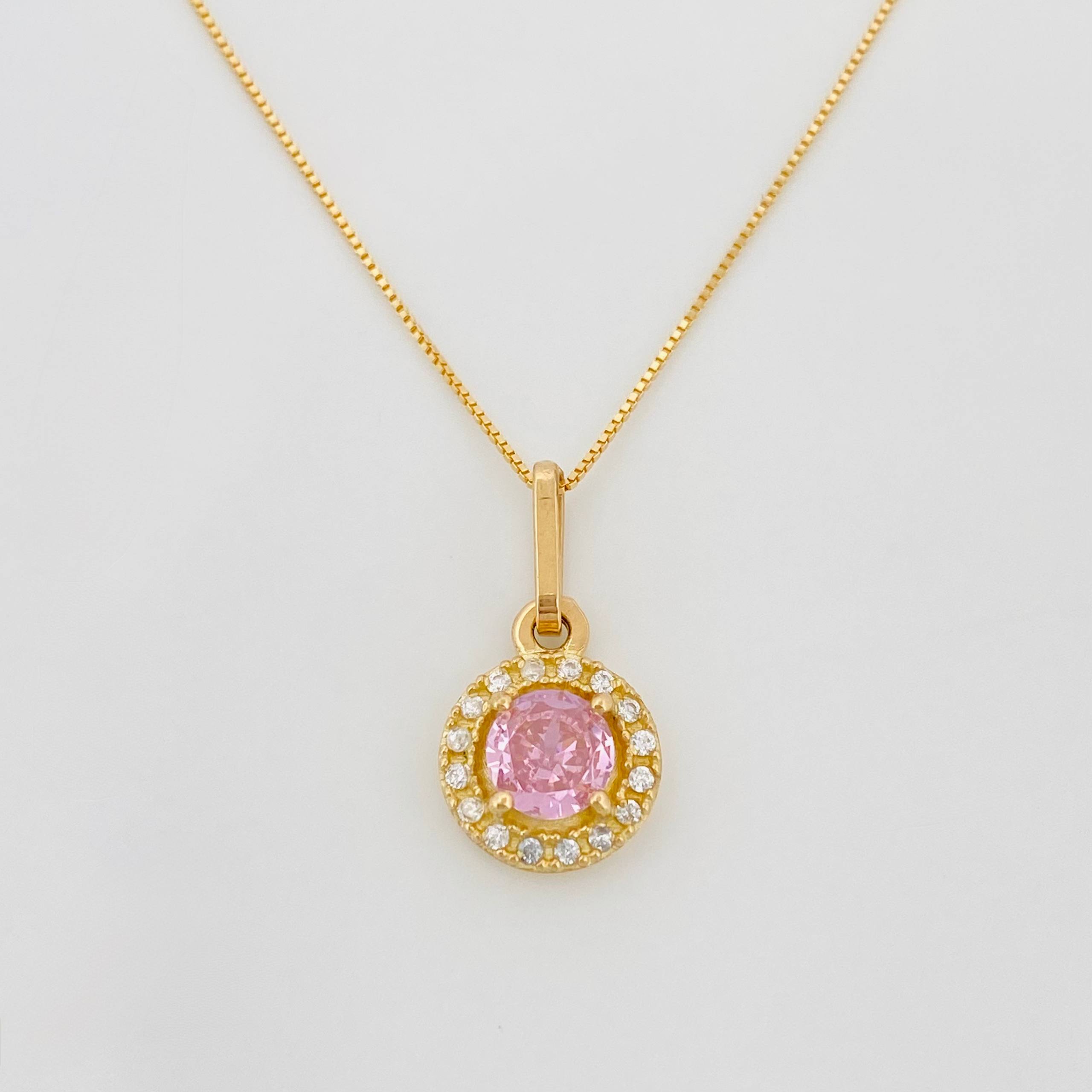Set Venetian Chain + Halo Pendant / 2.15g / 18 in Yellow Gold 18K