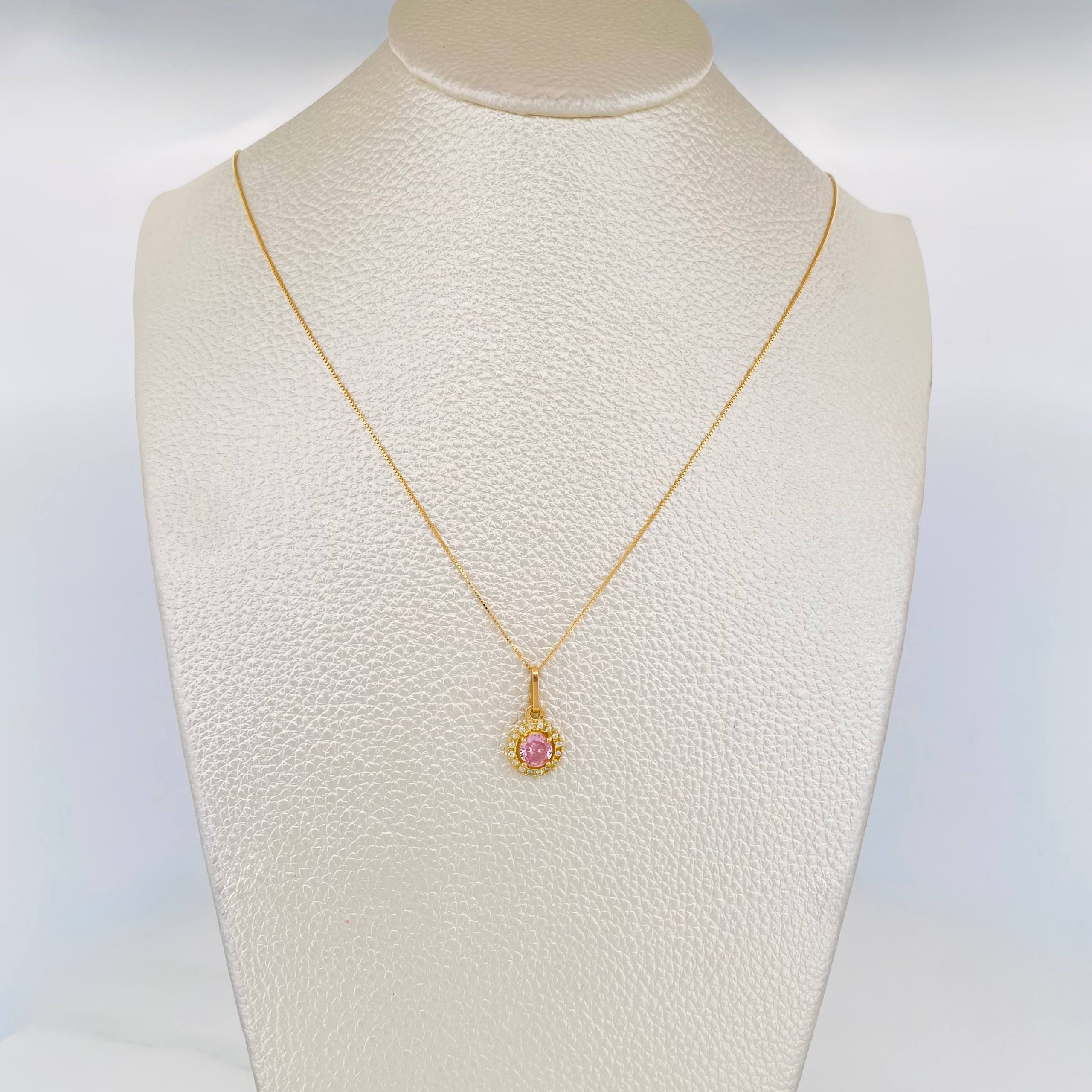 Set Venetian Chain + Halo Pendant / 2.15g / 18 in Yellow Gold 18K