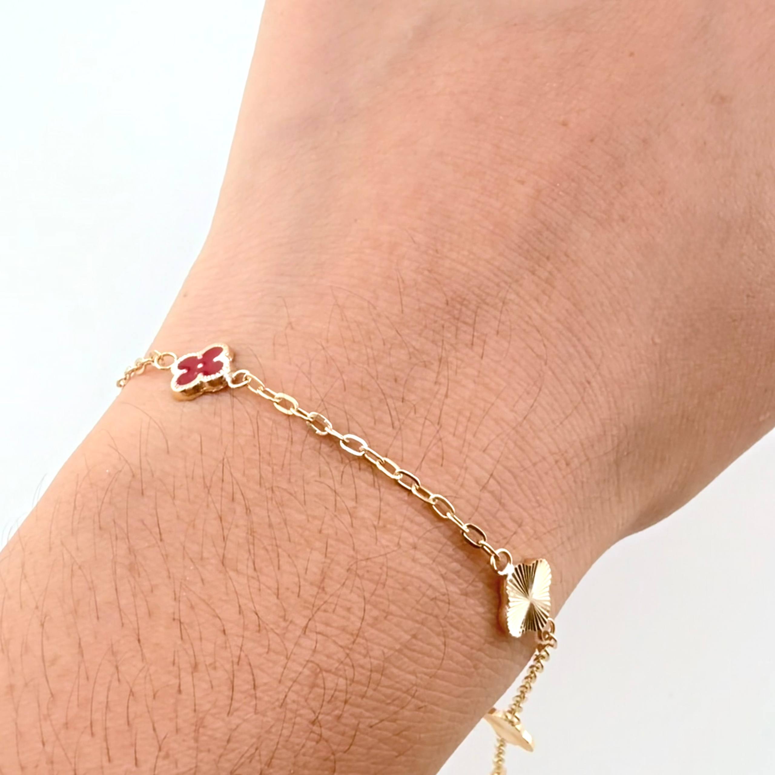 Pulso Cajón Trebol Doble Faz 2.5gr / 7 1/2 in / 8mm Oro Amarillo 18K ©