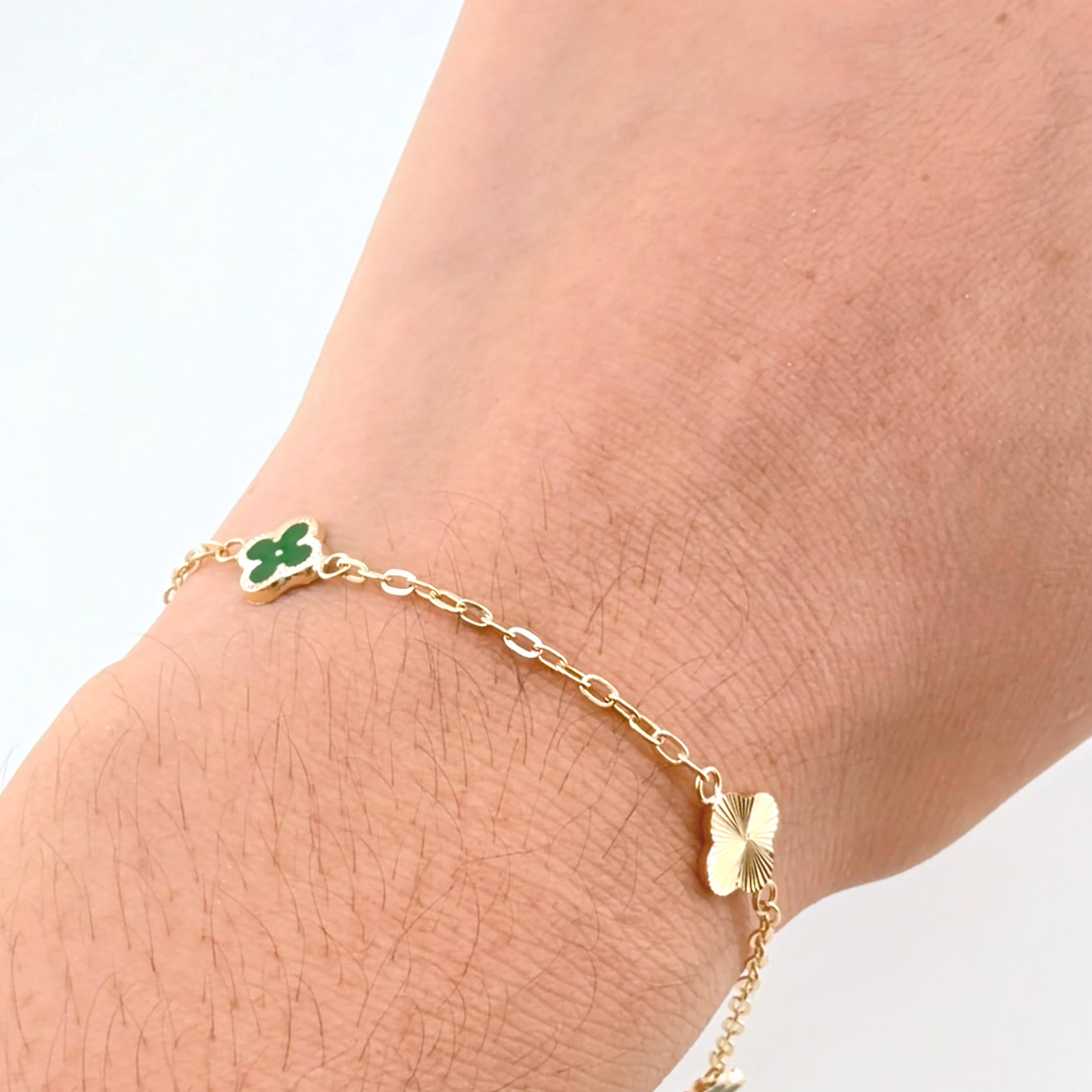 Pulso Cajón Trebol Doble Faz 2.65gr / 7 1/2 in / 8mm Oro Amarillo 18K ©