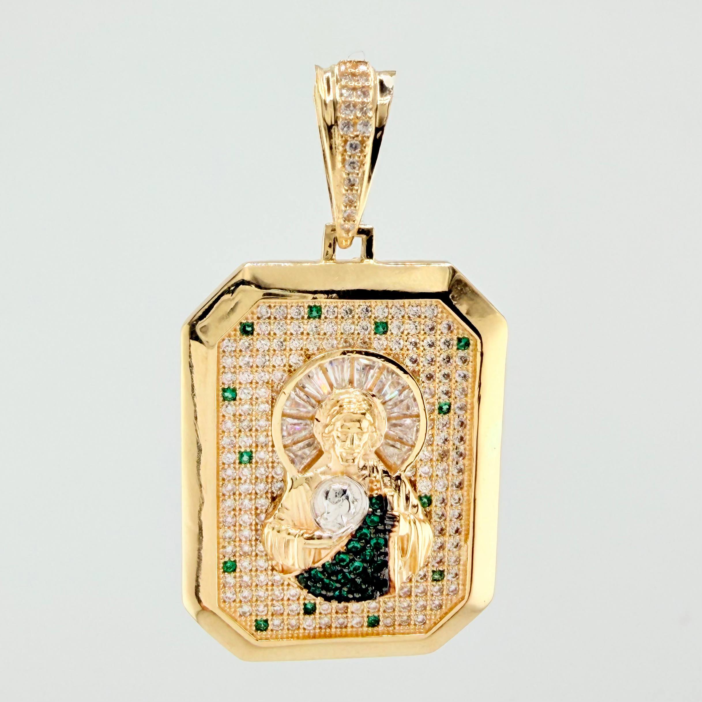 Dije San Judas 11.55gr / 1 3/4 in / Dos Oros Amarillo Blanco 18K ©