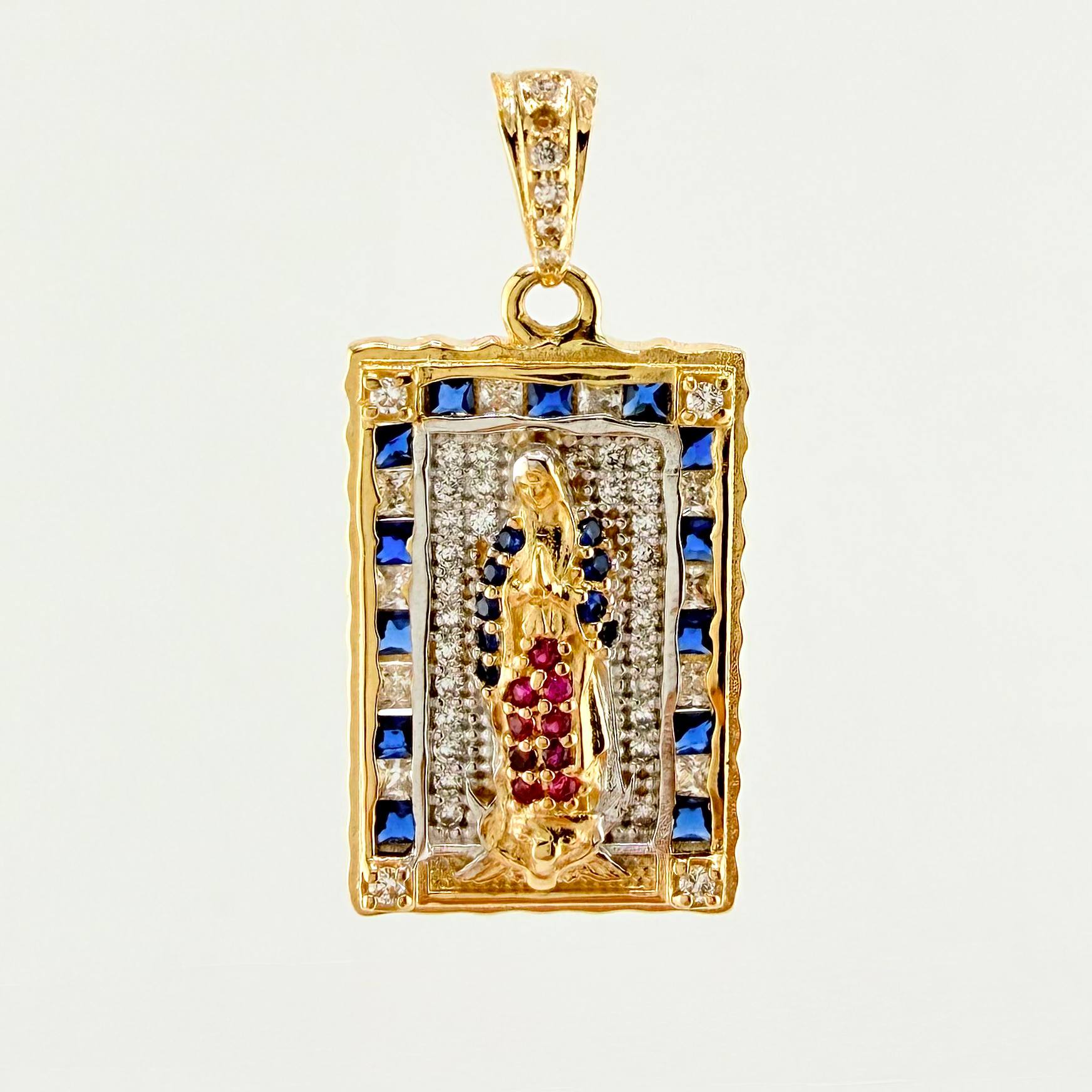 Dije Virgen Guadalupe 4.3gr / 1 1/4 in / Dos Oros Amarillo Blanco 18K