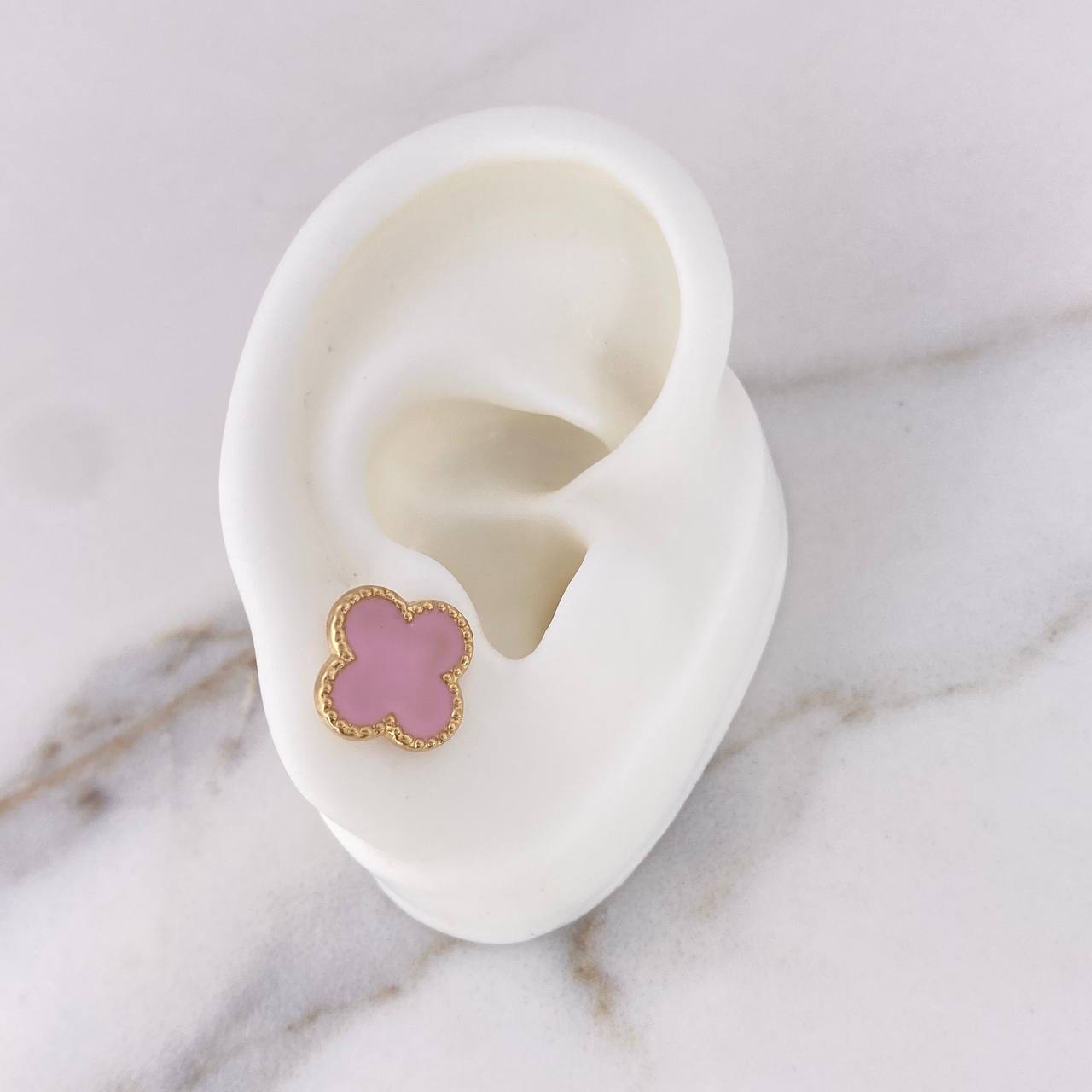 Stud Earrings Clover  2.2gr / Electrostatic Pink 18K Yellow Gold #