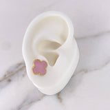 Stud Earrings Clover  2.2gr / Electrostatic Pink 18K Yellow Gold #