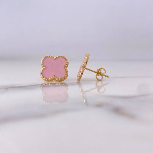 Stud Earrings Clover  2.2gr / Electrostatic Pink 18K Yellow Gold #