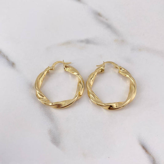 Candongas Jenn 3.85gr / 3cm / Rayadas Entorchadas Oro Amarillo 18K #