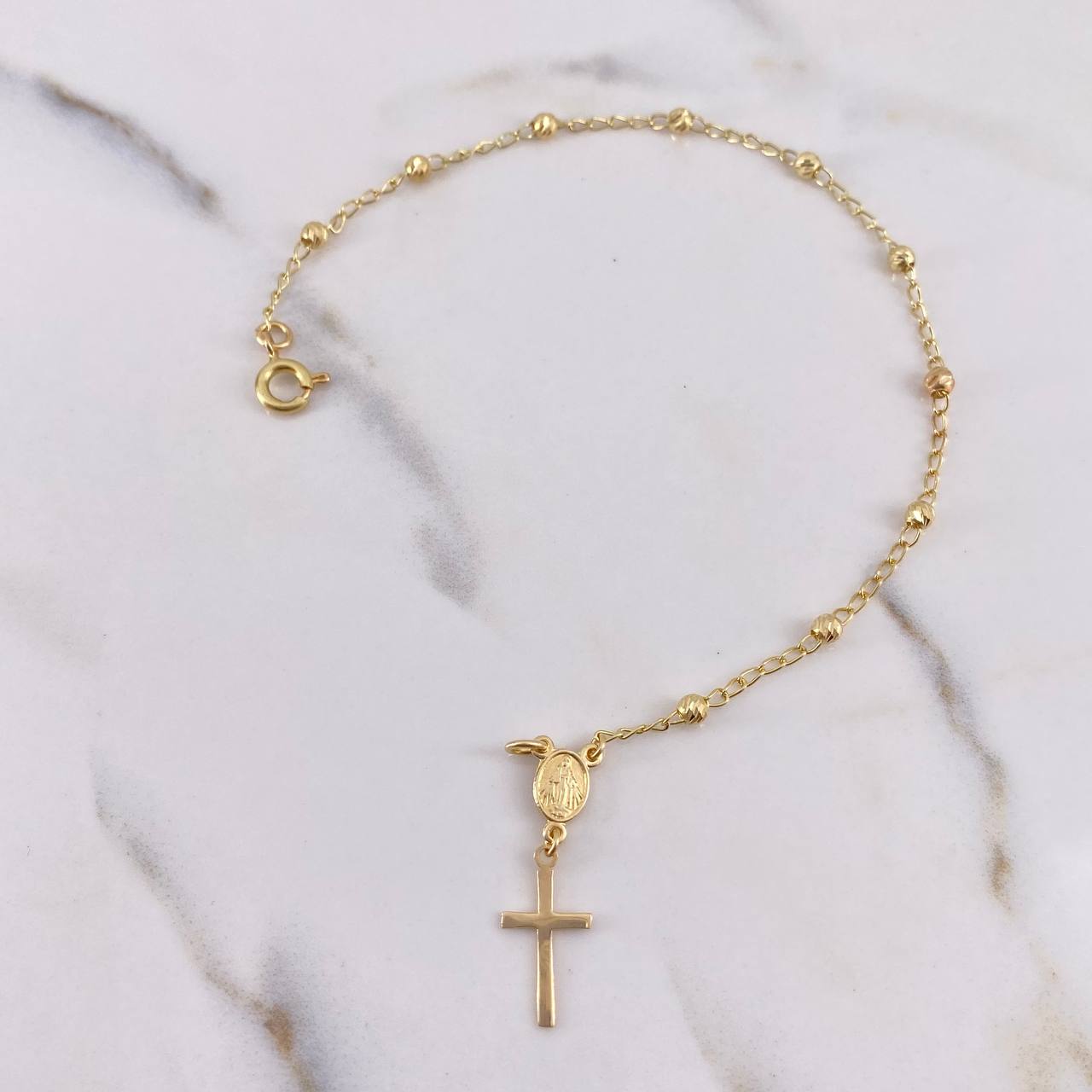 Bracelet Virgin Miraculous Denarius 2.55gr / 19cm / 2.7mm Beads Diamond Cut 18K Yellow Gold &