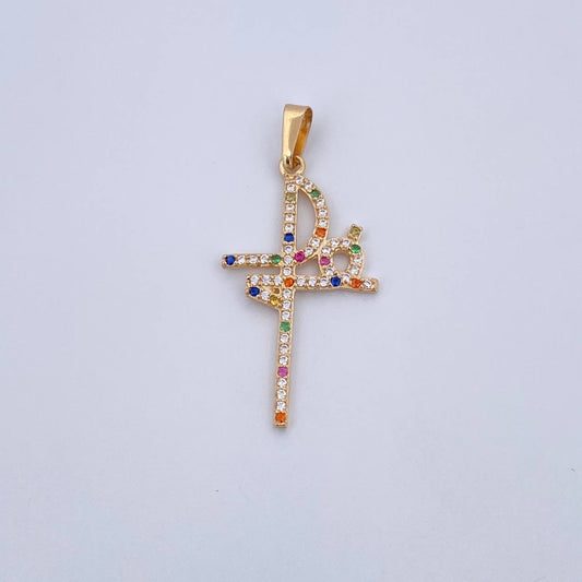 Dije Cruz Fe 1.45gr / 3.5cm / Circones Colores Oro Amarillo 18K &