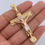 Pendant Milagroso Christ Cross of Buga 9.3gr / 5.5cm / White Zircons Three 18K Golds &
