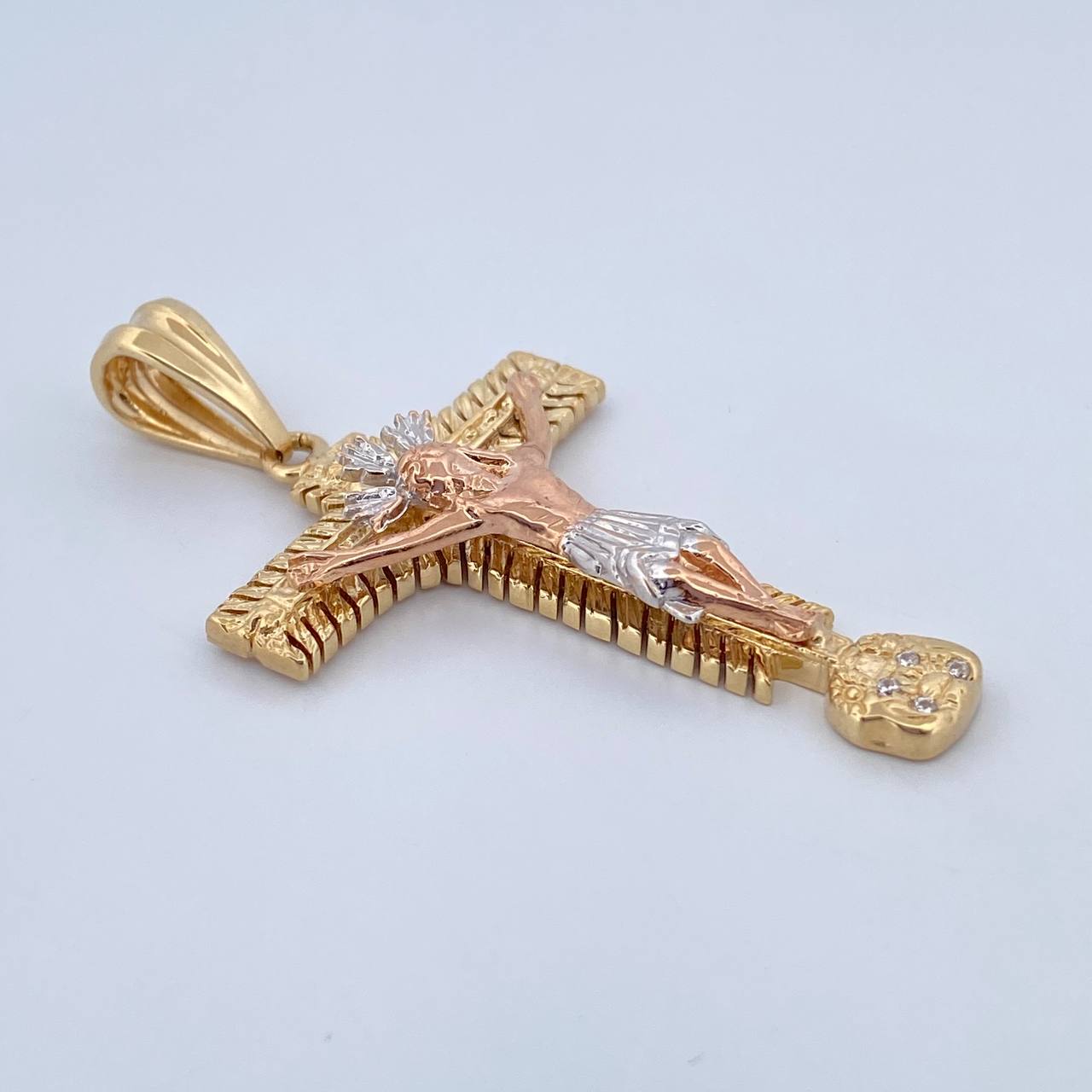 Pendant Milagroso Christ Cross of Buga 9.3gr / 5.5cm / White Zircons Three 18K Golds &