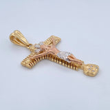 Pendant Milagroso Christ Cross of Buga 9.3gr / 5.5cm / White Zircons Three 18K Golds &