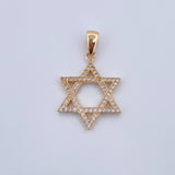 Pendant Star of David 3.25gr / 3.4cm / White Zircons 18K Yellow Gold &