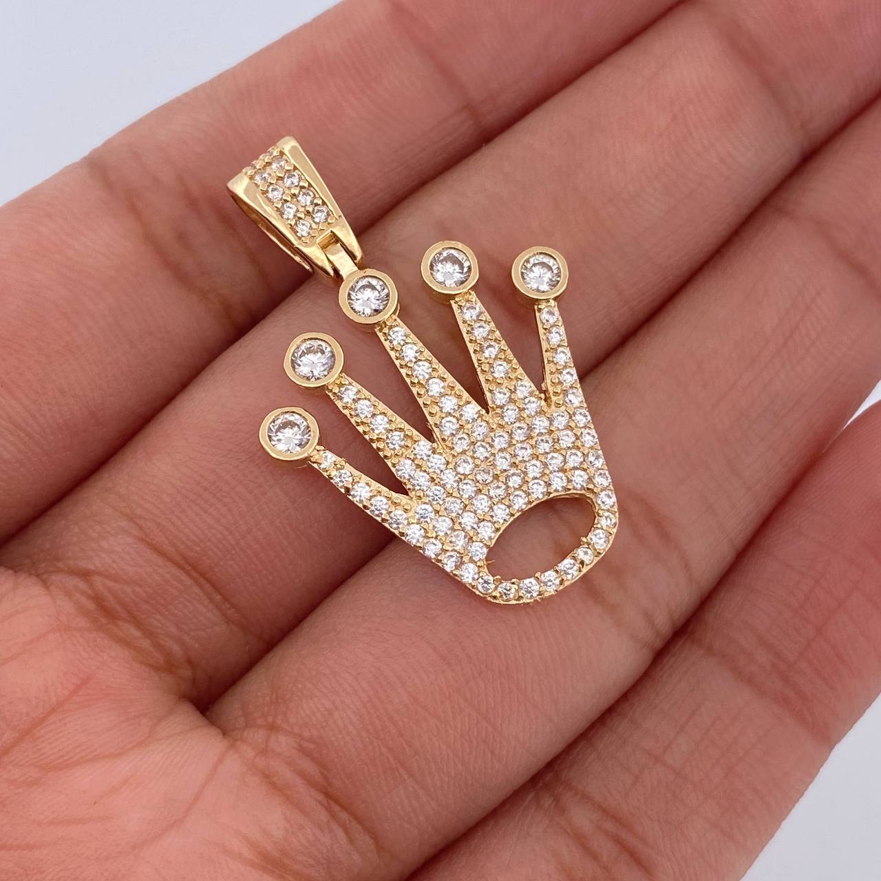 Pendant Corona RX 3.5gr / 3.5cm / White Zircons 18K Yellow Gold &