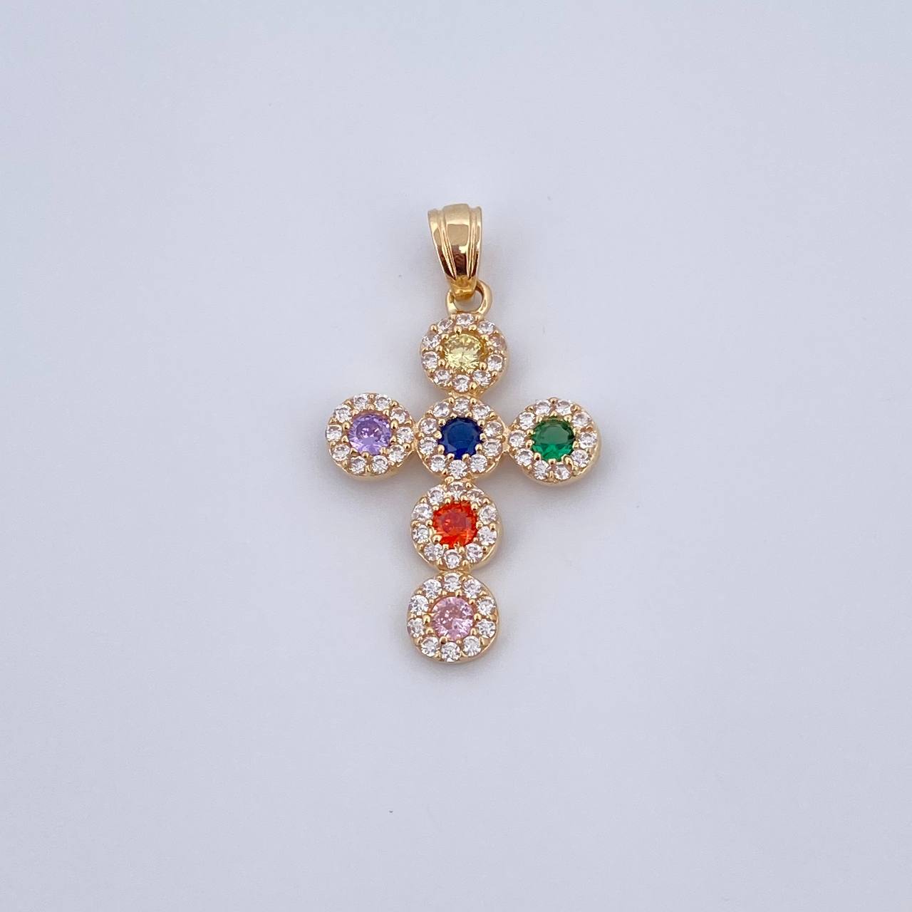 Dije Cruz Tupida 2.35gr / 3cm / Circones Colores Oro Amarillo 18K &