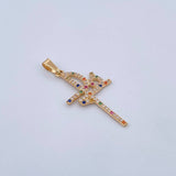Dije Cruz Fe 1.45gr / 3.5cm / Circones Colores Oro Amarillo 18K &