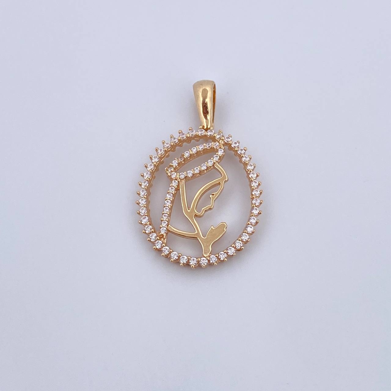 Dije Virgen Maria 2.95gr / 3.1cm / Circones Blancos Oro Amarillo 18K &