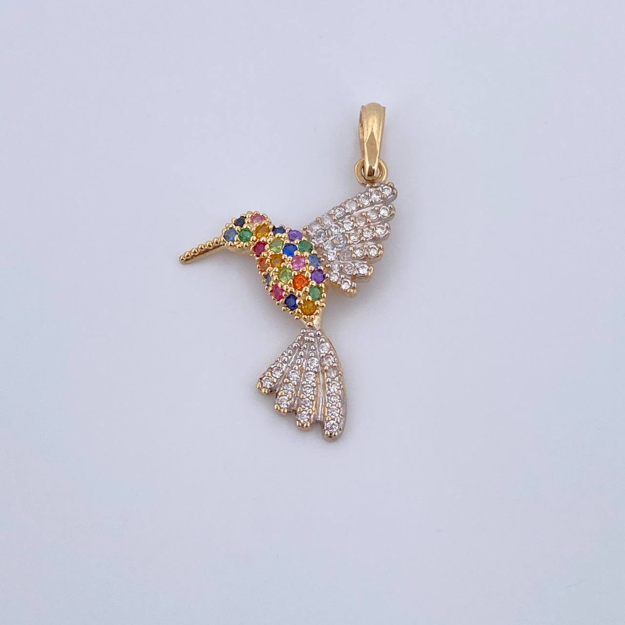 Pendant Colibri 2gr / 3.1cm / Colored Zircons Two 18K Yellow and White Golds &