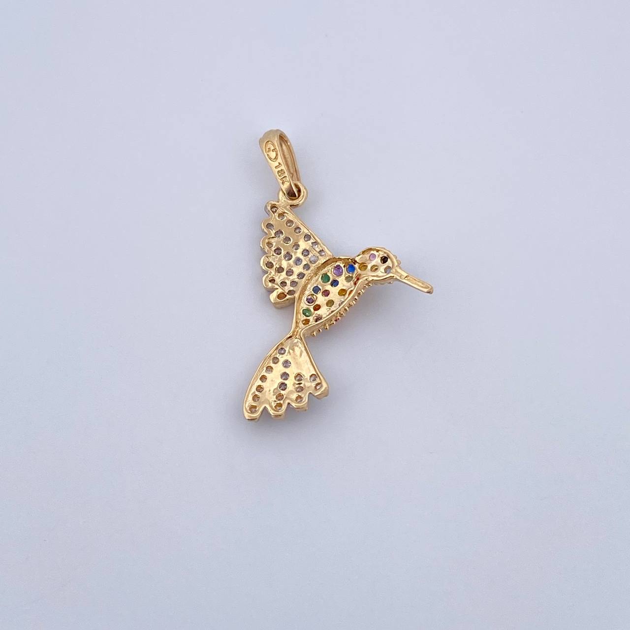 Pendant Colibri 2gr / 3.1cm / Colored Zircons Two 18K Yellow and White Golds &