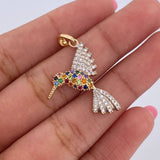 Pendant Colibri 2gr / 3.1cm / Colored Zircons Two 18K Yellow and White Golds &