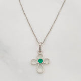 Venetian Chain Set + Cross Pendant Emerald 6pts / 1.45g / 18 in 18K White Gold