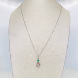 Set Cadena Veneciana + Dije Lágrima Doble Esmeralda 9pts / 2g / 20 in Oro Blanco 18K