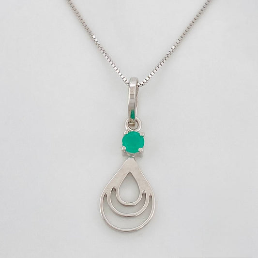 Set Cadena Veneciana + Dije Lágrima Doble Esmeralda 9pts / 2g / 20 in Oro Blanco 18K