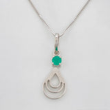 Set Cadena Veneciana + Dije Lágrima Doble Esmeralda 9pts / 2g / 20 in Oro Blanco 18K