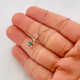 Set Cadena Veneciana + Dije Flor Esmeralda 9pts / 1.5g / 18 in Oro Blanco 18K