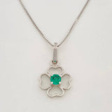 Set Cadena Veneciana + Dije Flor Esmeralda 9pts / 1.5g / 18 in Oro Blanco 18K