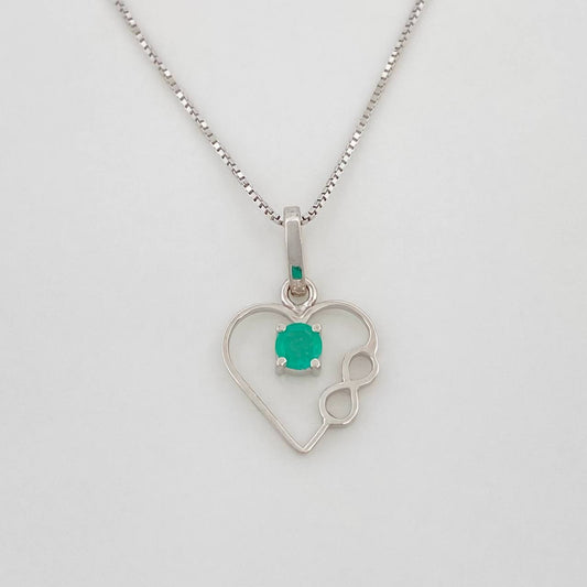 Set Cadena Veneciana + Dije Corazón Infinto Esmeralda 9pts / 1.75g / 20 in Oro Blanco 18K