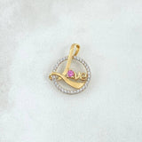 Pendant LOVE in Circle 1.35gr / 2cm / White Zircons Pink Yellow Gold 18K