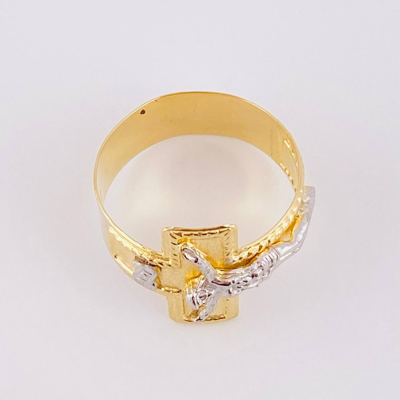 Anillo Cruz Cristo 4.25g / T10 1/2 Dos Oros Amarillo Blanco 18K