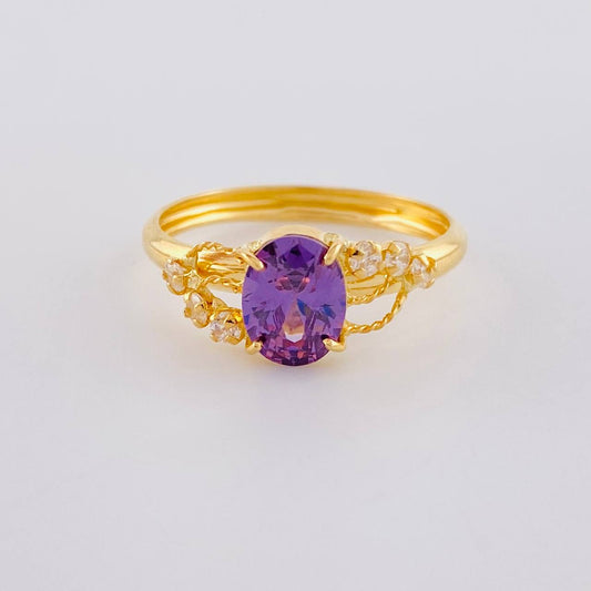 Anillo Solitario Violeta Real 1.85 g / T8 3/4 Oro Amarillo 18K
