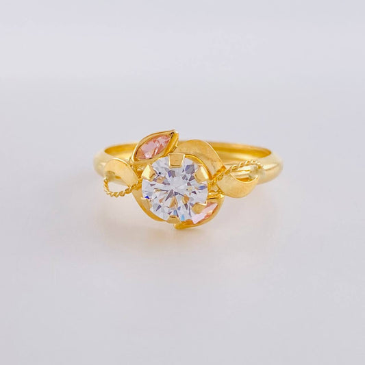 Anillo Solitario Flor De Cristal 1.6 g / T6 3/4 Oro Amarillo 18K