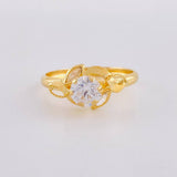 Crystal Flower Solitaire Ring 1.7 g / T8 1/2 Yellow Gold 18K