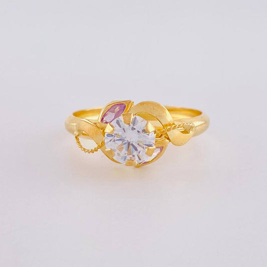 Anillo Solitario Flor De Cristal 1.6 g / T7  Oro Amarillo 18K
