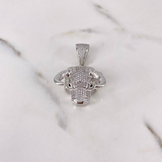 Pendant Bull 13.4gr / 3.8cm / White Zircons 18K White Gold $