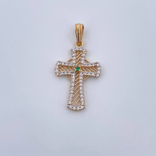 Dije Silueta Cruz 1.9gr / 2.9cm / Circones Blancos Verde Oro Amarillo 18K &