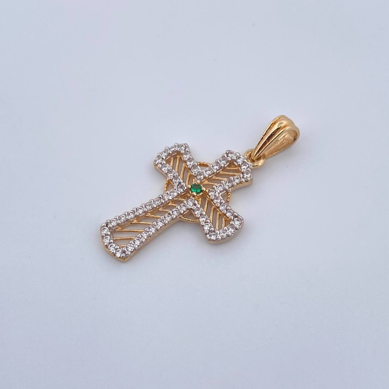 Dije Silueta Cruz 1.9gr / 2.9cm / Circones Blancos Verde Oro Amarillo 18K &
