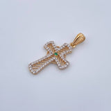 Dije Silueta Cruz 1.9gr / 2.9cm / Circones Blancos Verde Oro Amarillo 18K &