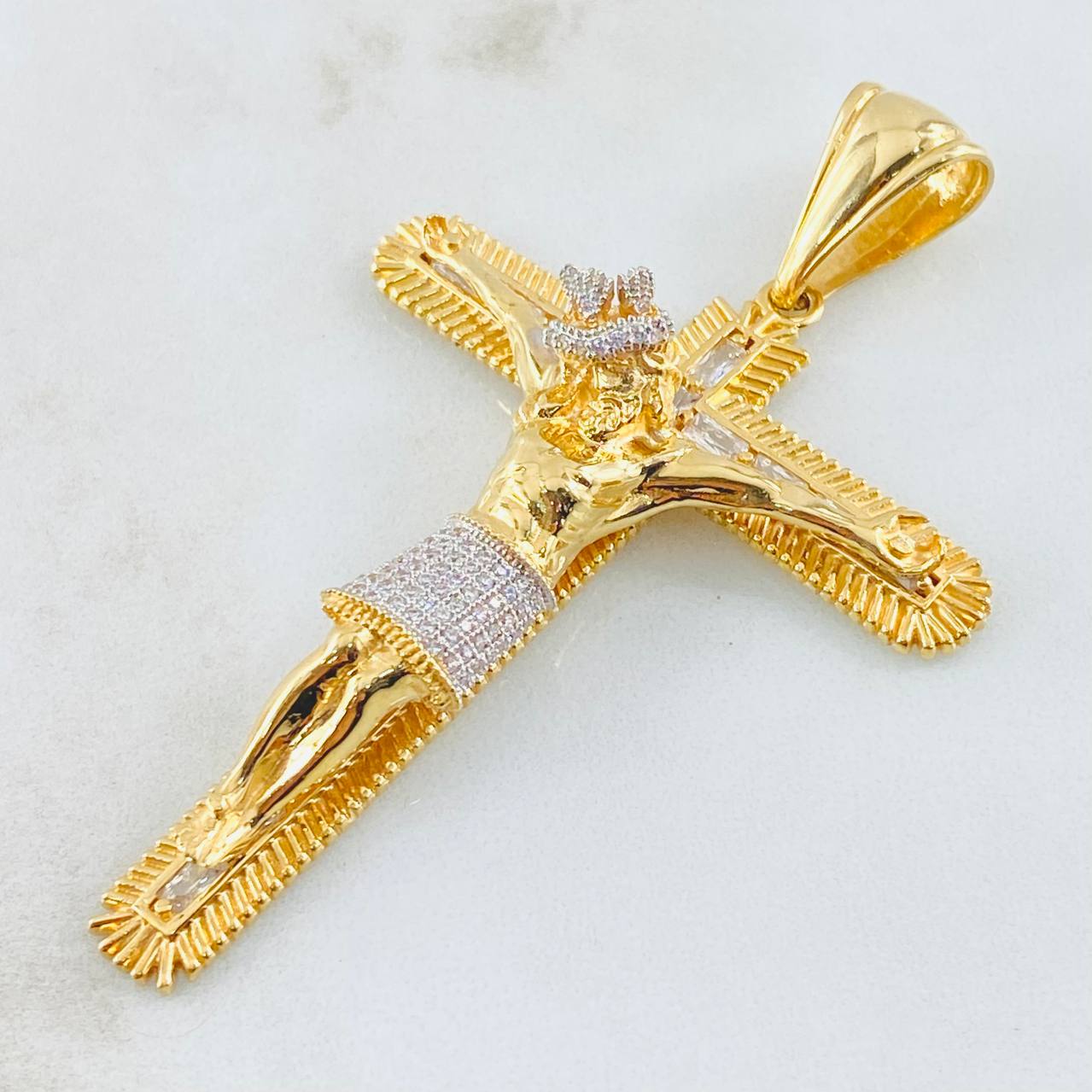 Dije Cruz Cristo 21.2gr / 3 in / Dos Oros Amarillo Blanco 18K ©
