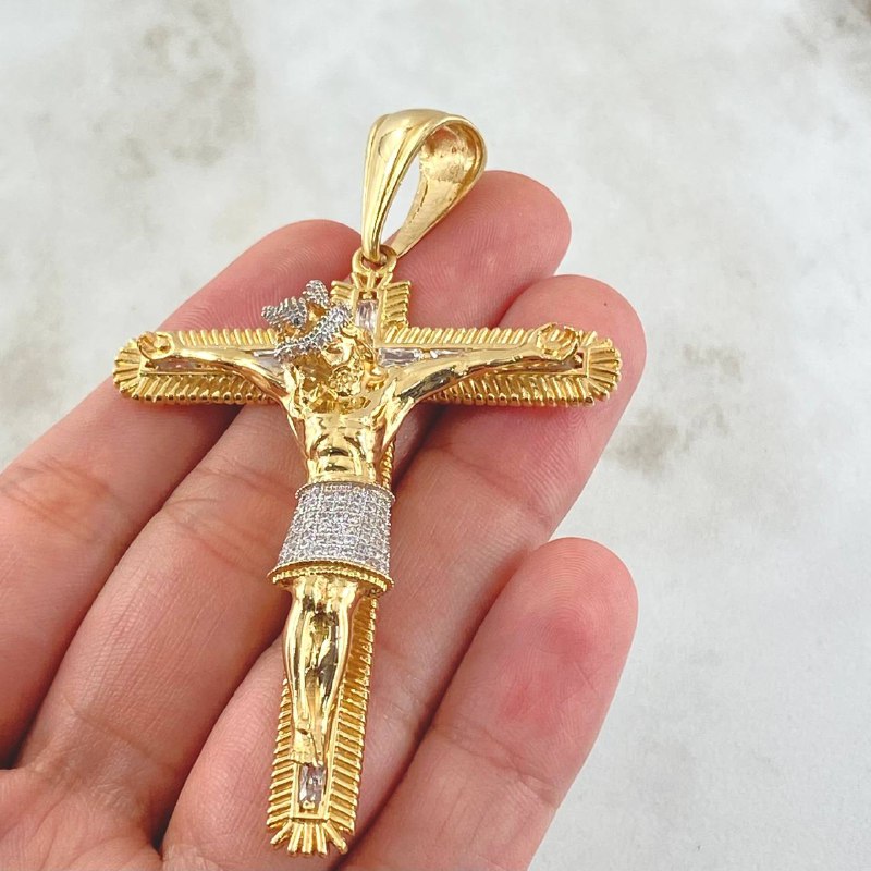 Dije Cruz Cristo 21.2gr / 3 in / Dos Oros Amarillo Blanco 18K ©
