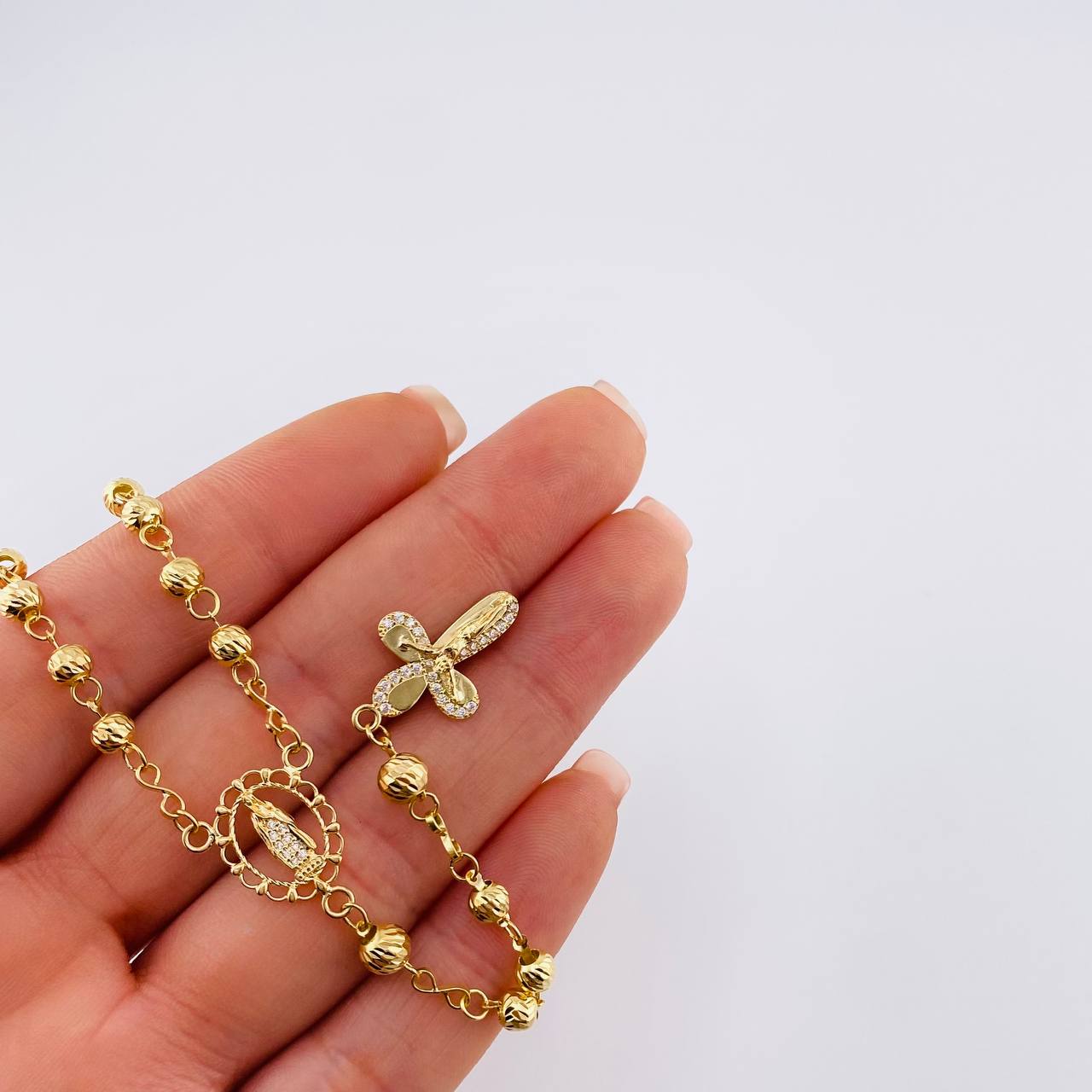 Rosario Virgen Guadalupe Diamantado 10 g / 20 3/4 in / 4 mm - 5 mm Oro Amarillo 18K