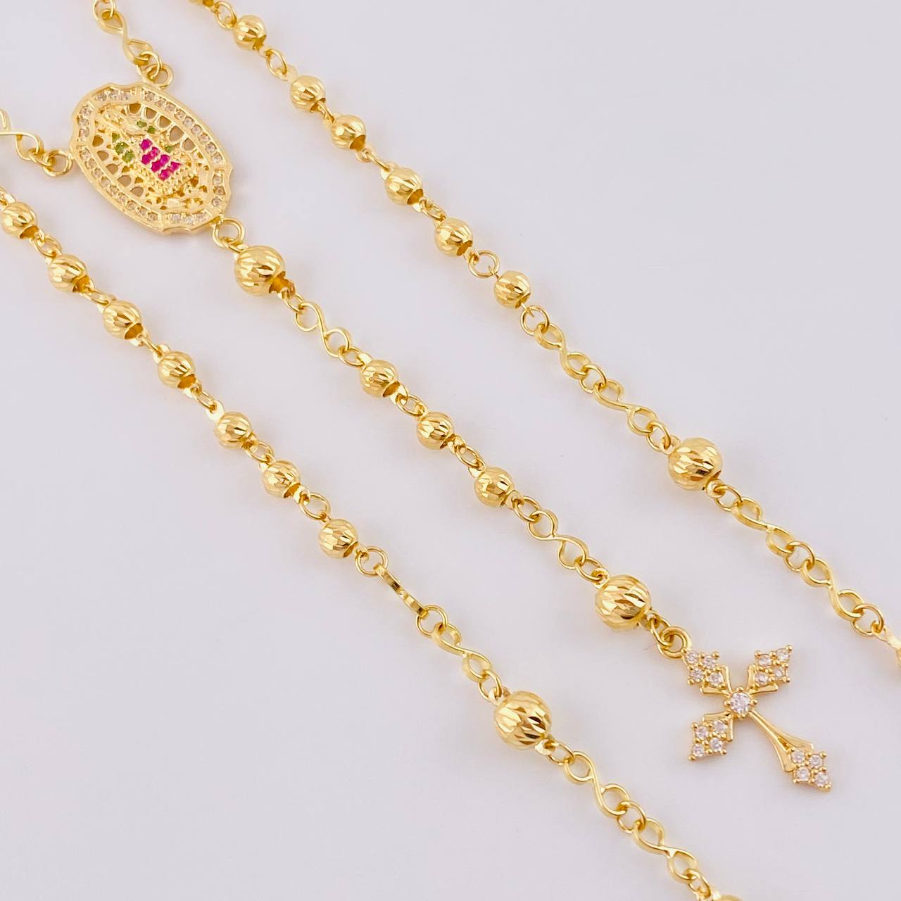 Rosario Virgen Guadalupe Diamantado 7.65 g / 18 3/4 in / 3 mm - 4 mm Oro Amarillo 18K
