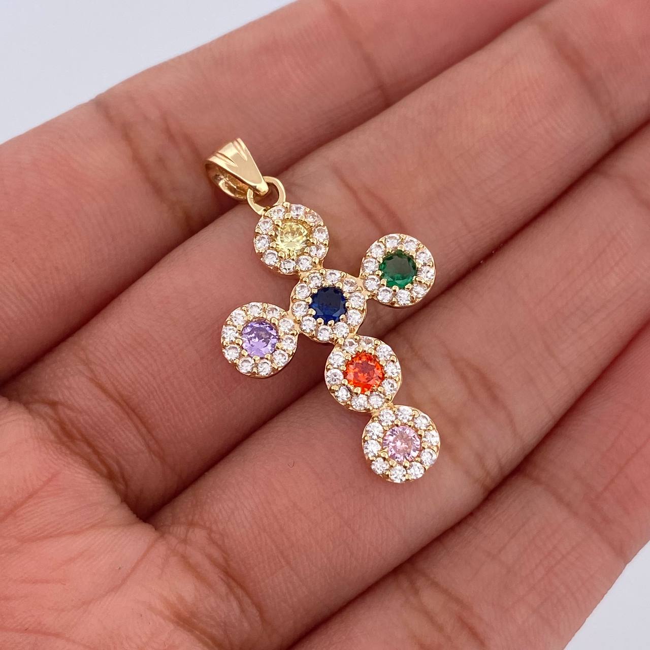 Dije Cruz Tupida 2.35gr / 3cm / Circones Colores Oro Amarillo 18K &