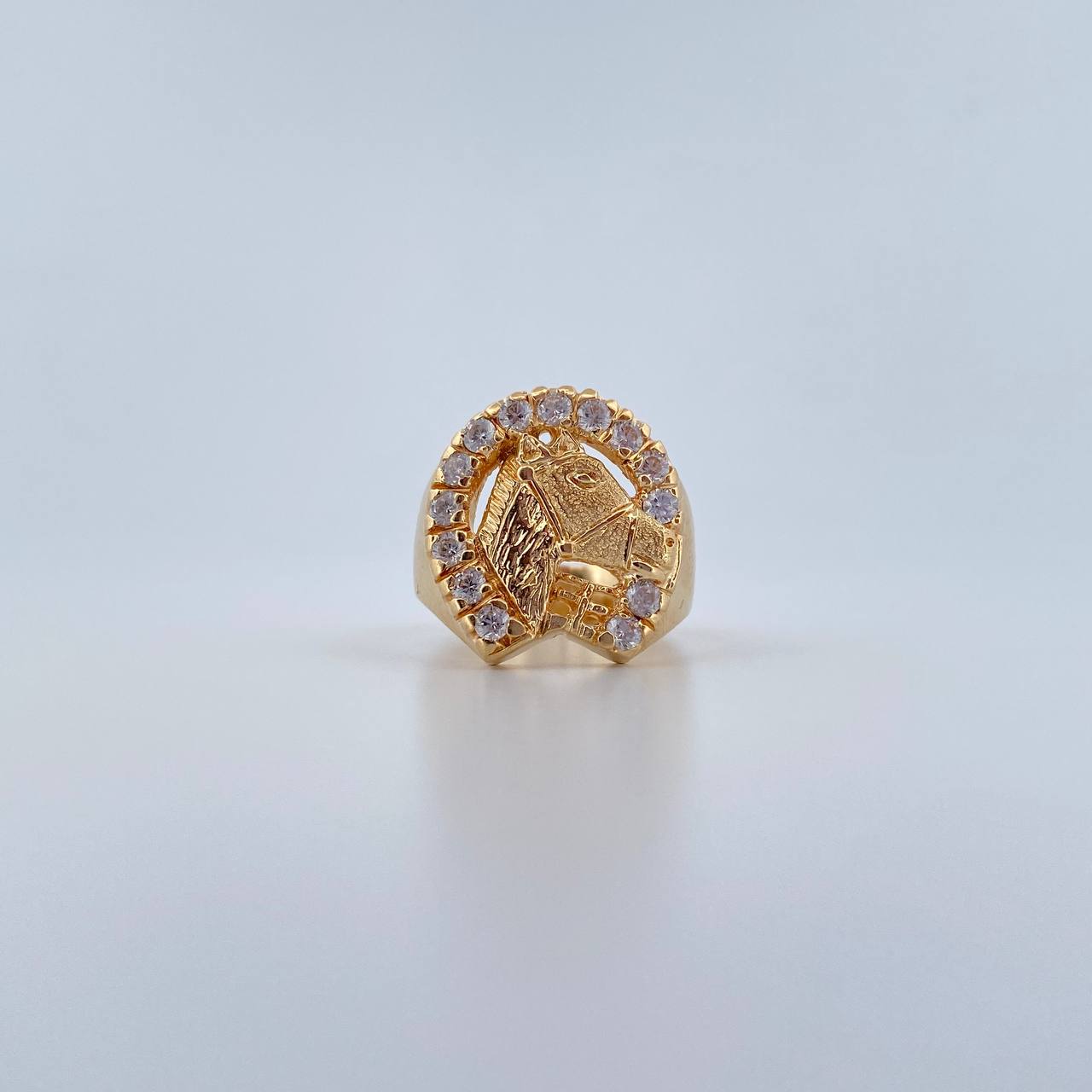 Horseshoe Ring Horse 12.35gr / Size 10 / White Zircons 18K Yellow Gold $