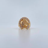Horseshoe Ring Horse 12.35gr / Size 10 / White Zircons 18K Yellow Gold $