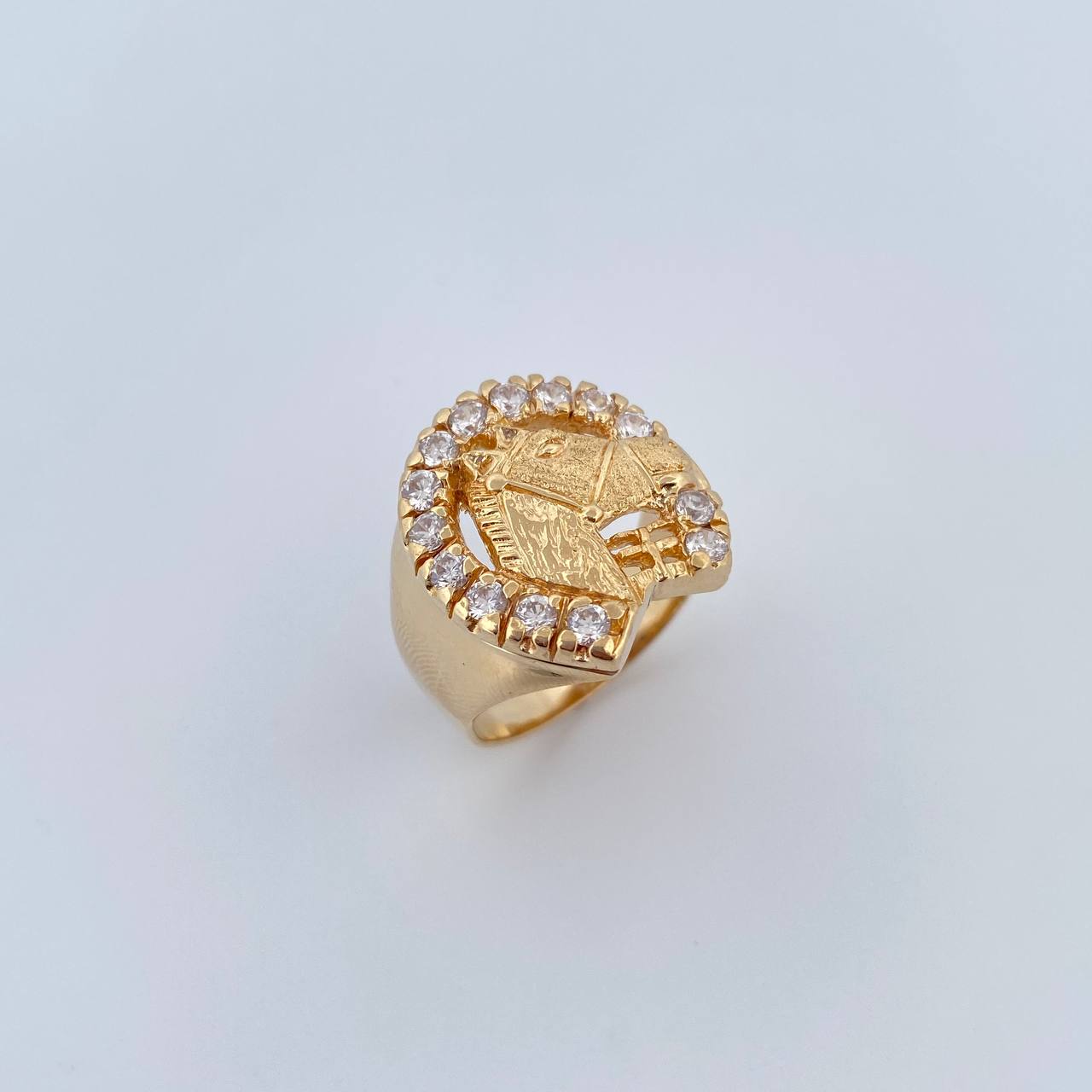 Horseshoe Ring Horse 12.35gr / Size 10 / White Zircons 18K Yellow Gold $