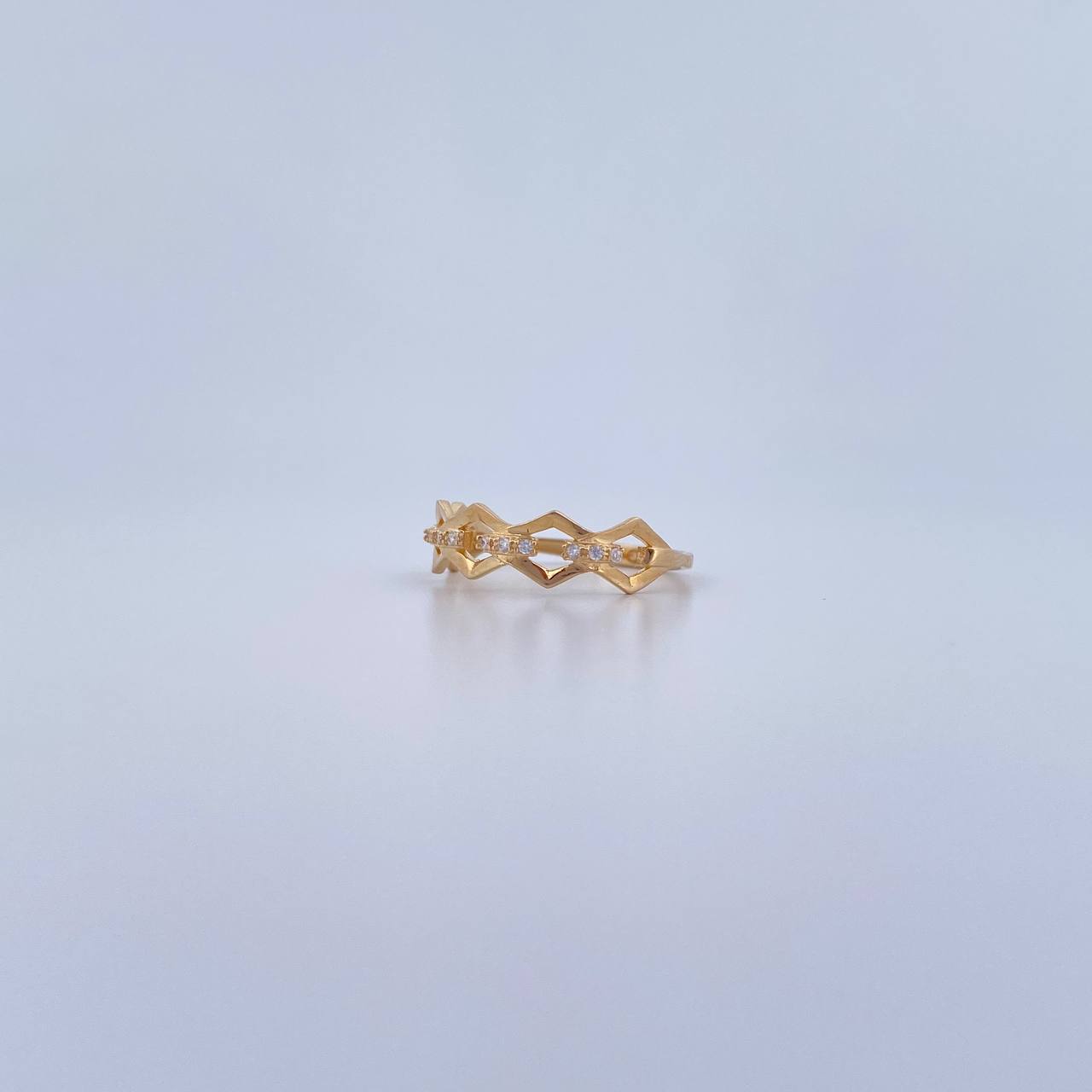 Churumbela Ring Rhombuses 1.65gr / Size 5 1/2 / White Zircons 18K Yellow Gold $